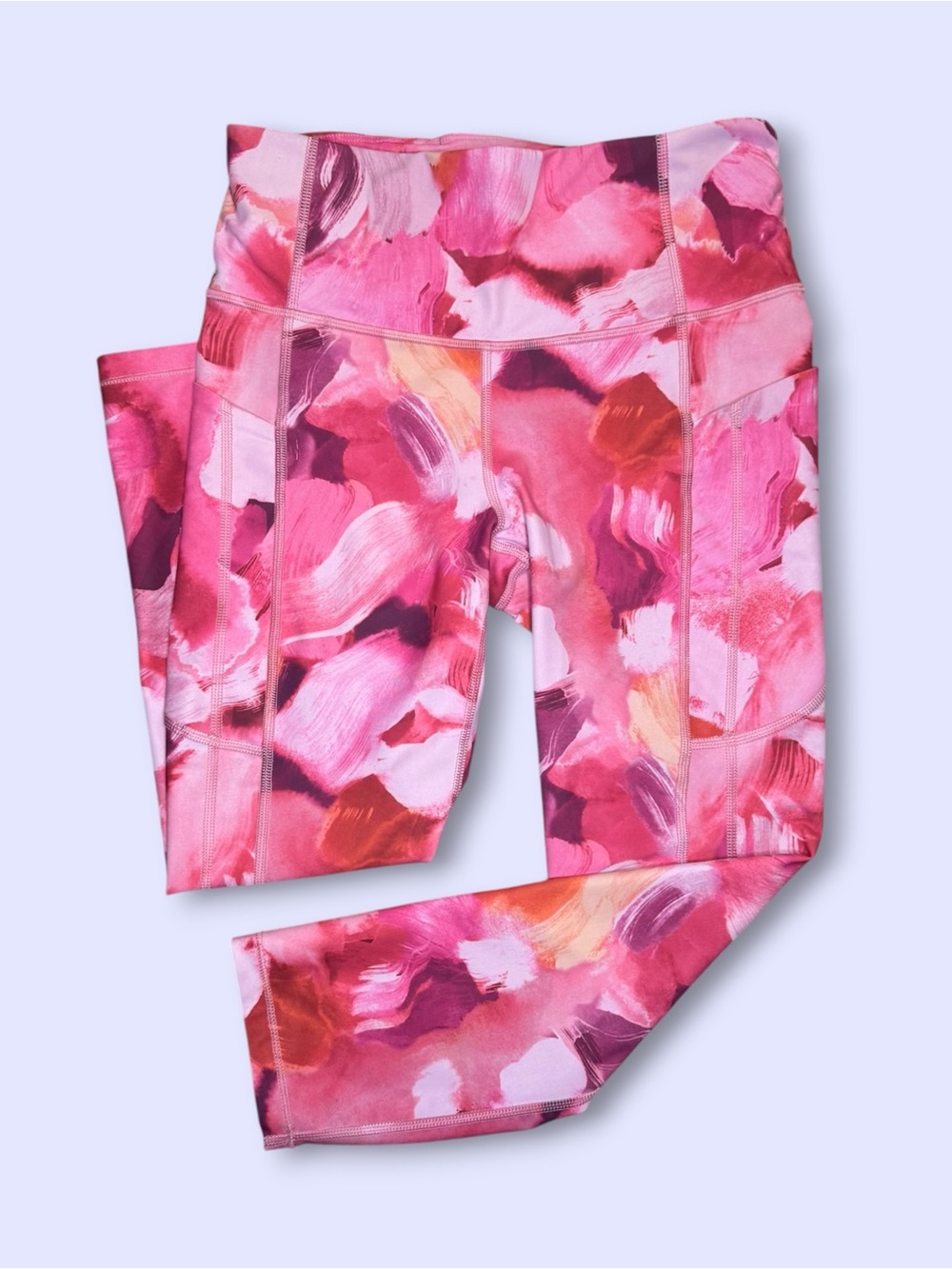🪸Athleta Ultimate Stash II Capri Crop Leggings Painted Energy Coral Pink Small